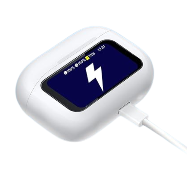 Auricolari Interacti ANC/ENC Bluetooth True Wirless In-ear Musica e Chiamata. Base di ricarica con display LED. 6x2x4,5 cm. Colore Bianco