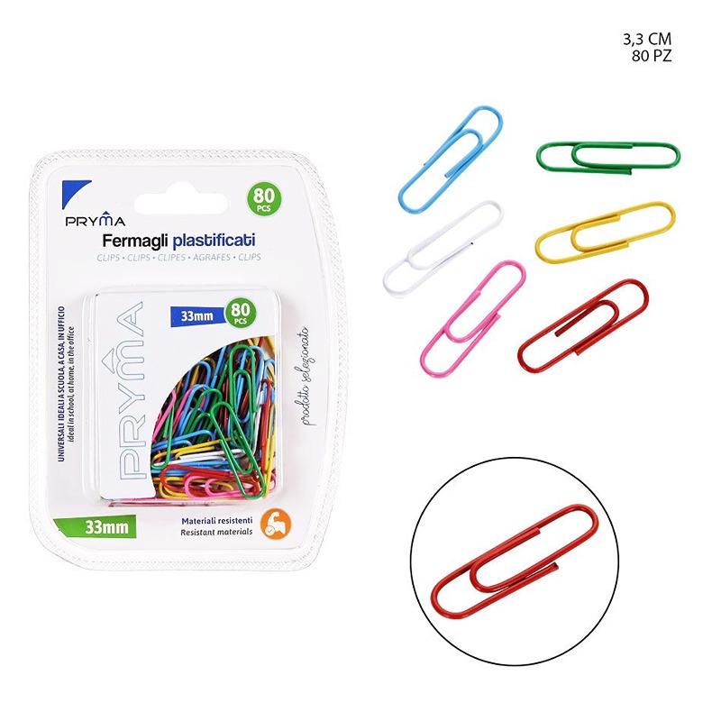 FERMAGLI PLASTIFICATI COLORATI 33MM 80PZ