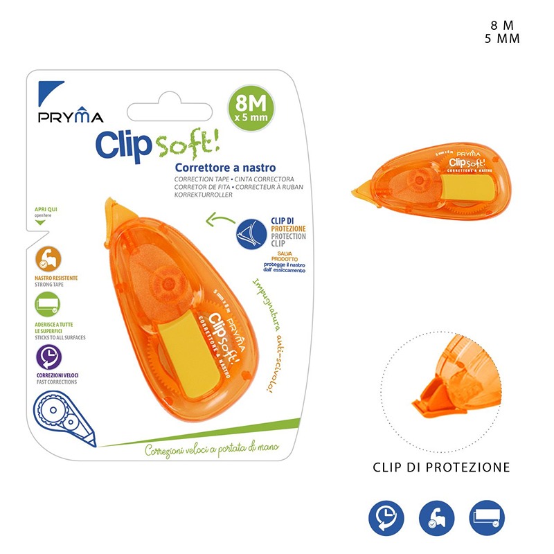 Correttore A Nastro Arancione Clip Soft 5mmX8m
