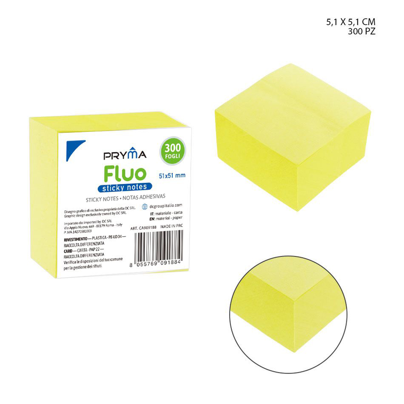 Sticky Notes 51X51Mm 300Ff Giallo Fluo