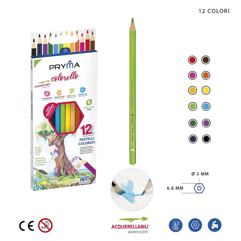 Confezione Di Pastelli Acquerellabili Colorati 12PZ