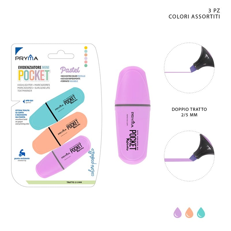 Evidenziatori Colorati Mini Pocket 3PZ
