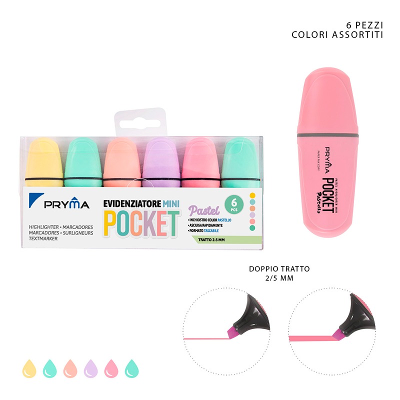 Evidenziatori Colorati Mini Pocket Pastel 6PZ