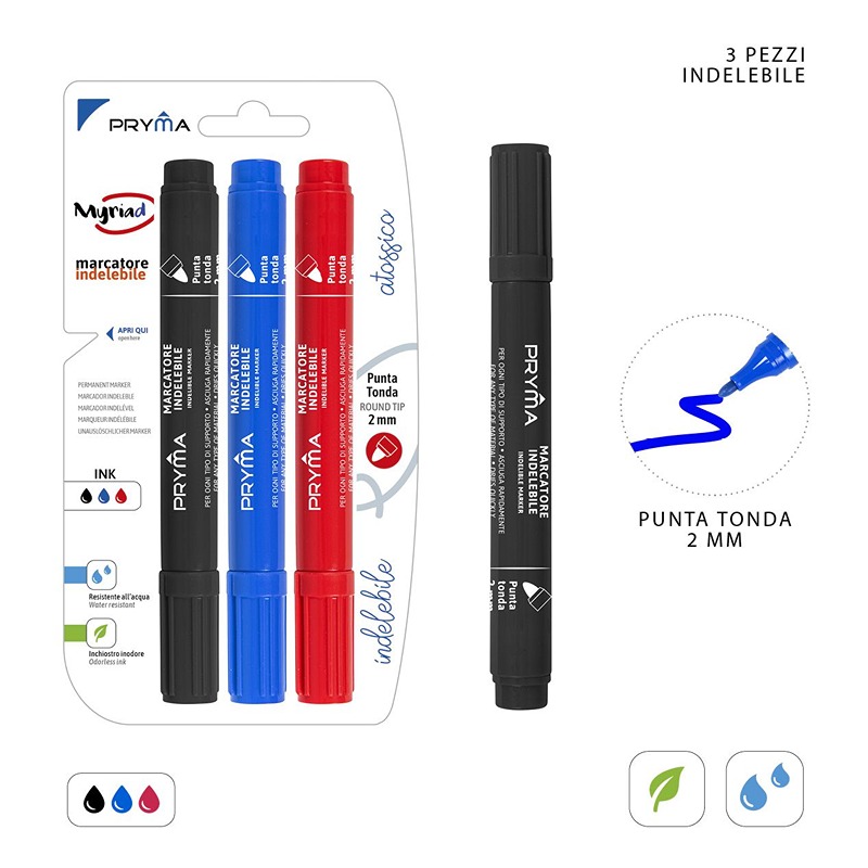 Marcatore Permanente 3 Colori Con Punta Tonda 2MM 3PZ