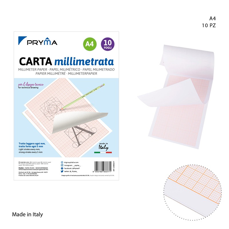 Blocco Carta Millimetrata 21X29.7cm A4 10 Fogli